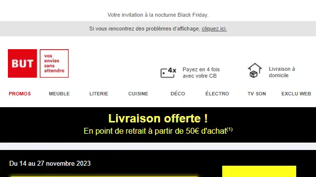 Newsletter de But : Black Friday : jusqu’à -50% + offre exceptionnelle à découvrir
