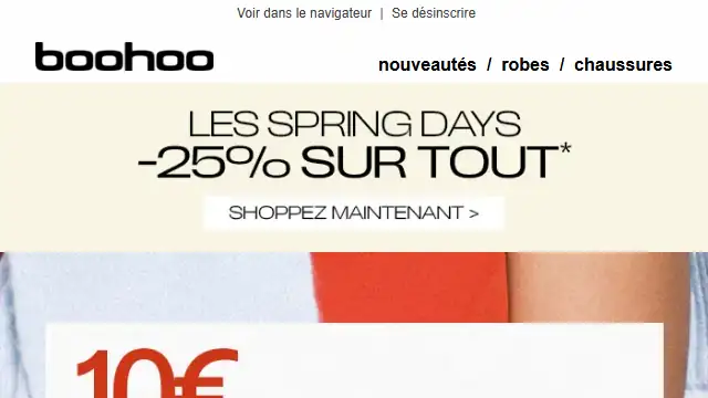 Newsletter de Boohoo : 10€ et moins ?! 🤯