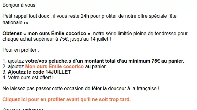 Newsletter de La pelucherie : [Rappel] Plus que 24h pour recevoir votre cadeau !