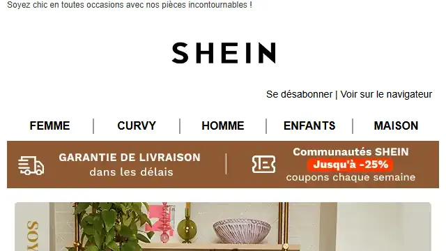 Newsletter de Shein : Toutes les tendances à des prix abordables. C&rsquo;est le moment de faire du shopping !