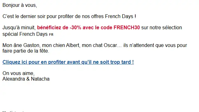 Newsletter de La pelucherie : [French Days] L’offre expire ce soir à minuit 🇫🇷