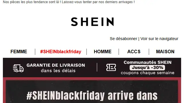 Newsletter de Shein : -25% en plus & À partir de 6,99€. Foncez sur nos articles tendance à prix doux.