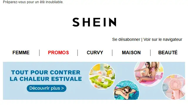 Newsletter de Shein : Dernier Jour : bon de -20% en plus & livraison gratuite dès 19€ d&rsquo;achat ! Vous êtes libres ce dimanche ?