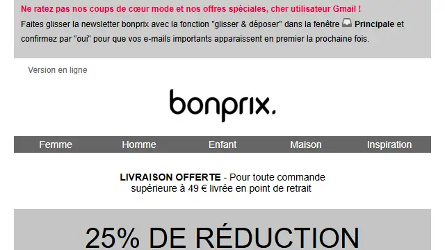 Newsletter de Bon prix : Durée limitée : -25% sur l&rsquo;article le plus cher