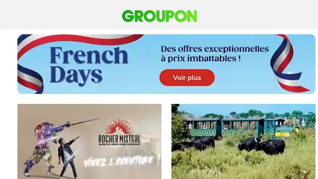 Newsletter de Groupon : Mardi – ce sera mémorable !