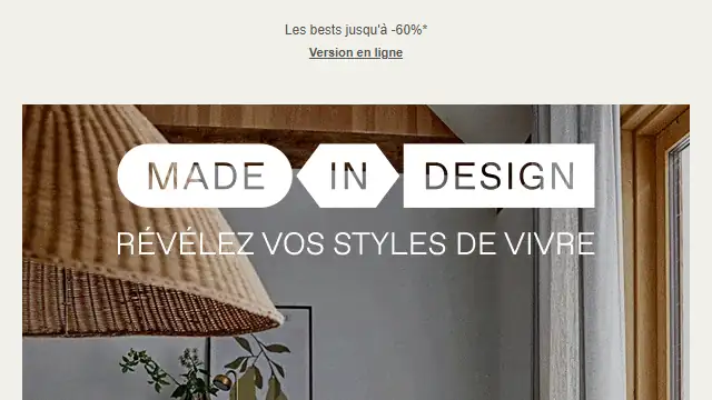 Newsletter de Made in Desing : Le meilleur du mobilier en Soldes