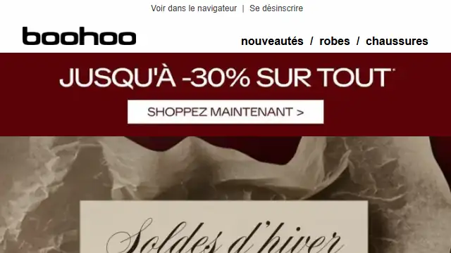Newsletter de Boohoo : PROFITEZ DE -15% EN PLUS❄️🚨