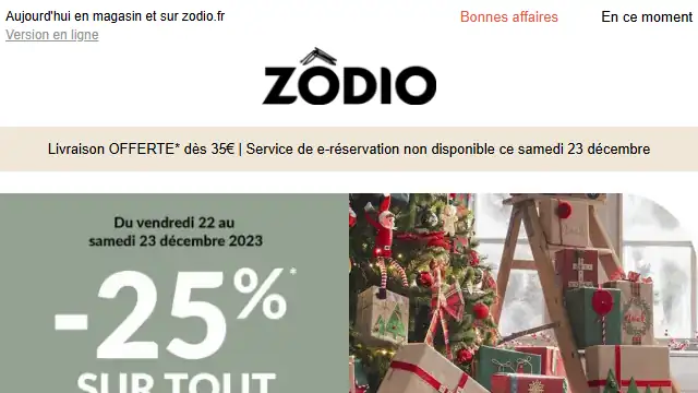 Newsletter de Zodio : -25% sur TOUT : plus que quelques heures pour en profiter ! 🚨