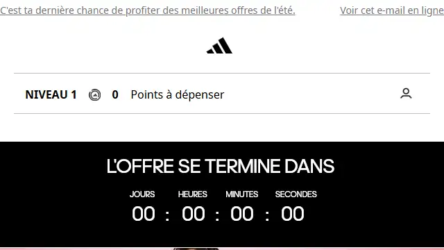 Newsletter de Adidas : Dernier appel : jusqu&rsquo;à -30 %