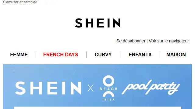 Newsletter de Shein : SHEIN x OBEACHIbiza Party | La fête commence !