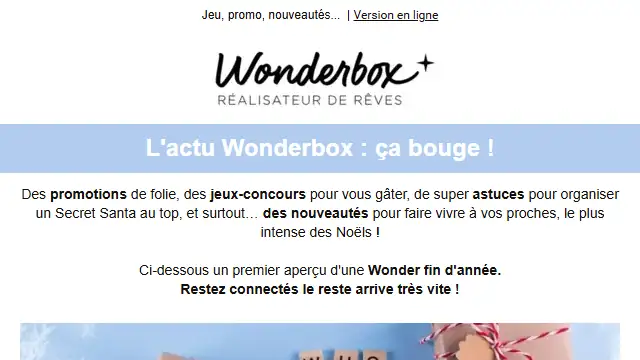 Newsletter de Wonderbox : Faites le plein de surprises pour cette fin d&rsquo;année ! 🎁