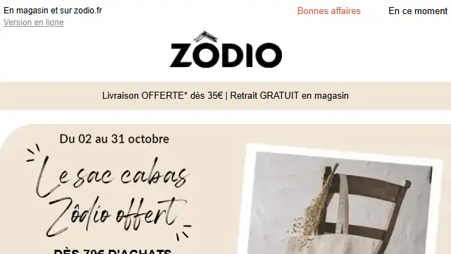 Newsletter de Zodio : Un cabas en coton offert, ça vous dit ? 👜
