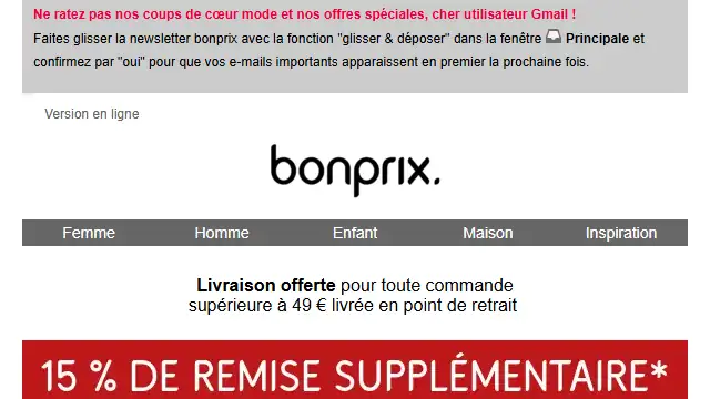 Newsletter de Bon prix : 15% de réduction sur les SOLDES ❤️