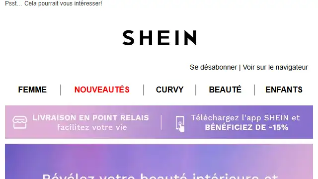 Newsletter de Shein : Livraison gratuite sur tout pour les nouveaux clients et retours gratuits sous 45 jours !