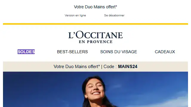 Newsletter de L'Occitane : Un peu, beaucoup, à la folie…