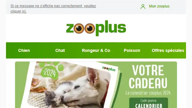 Newsletter de Zooplus : Recevez notre calendrier 2024 💚