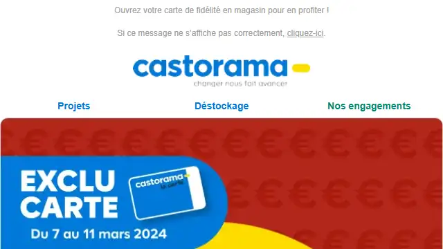 Newsletter de Castorama : Dès demain 20€ offerts tous les 200€ d’achats en carte cadeau !