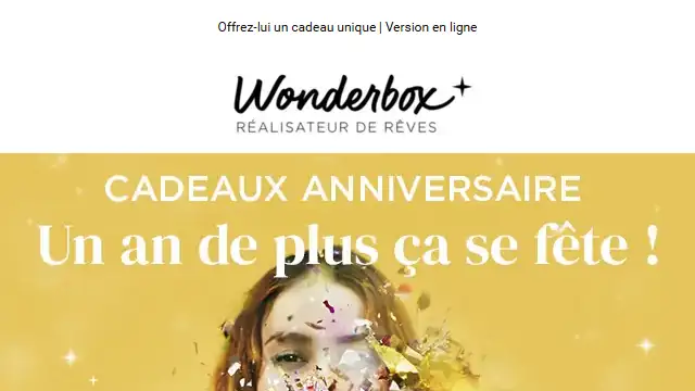 Newsletter de Wonderbox : SOS Anniversaire 🎂 -10% rien que pour vous !