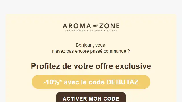 Newsletter de Aroma Zone : 10% sur votre première commande !