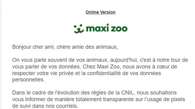 Newsletter de MaxiZoo : Un mot sur nos e-mails