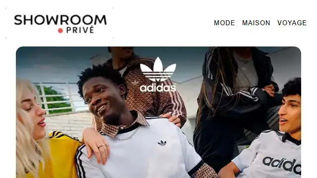 Newsletter de Showroom privé : ⚡ADIDAS, ETAM, LES PETITES BOMBES : -10%* suppl. sur vos marques préférées ! 🔥