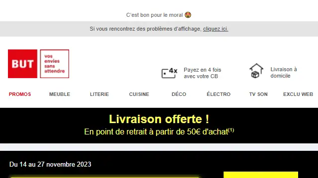 Newsletter de But : Black Friday : jusqu’à -50% et 50€ offerts !