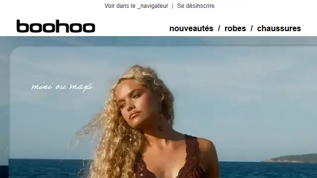 Newsletter de Boohoo : -25 % sur les robes 👗