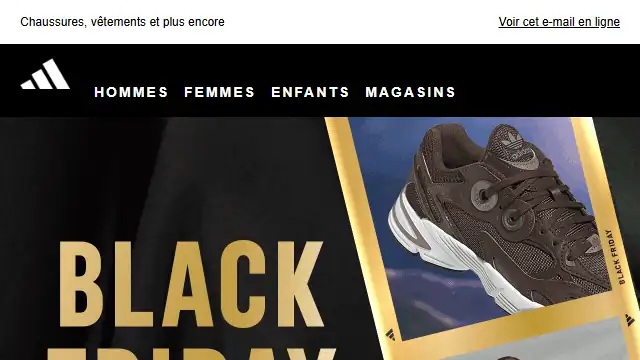 Newsletter de Adidas : Jusqu&rsquo;à -60 % pendant le Black Friday