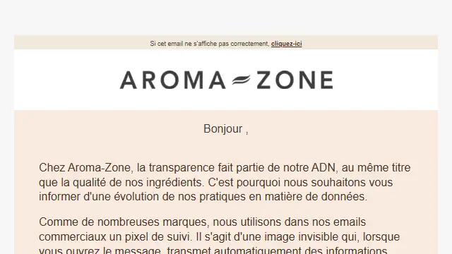 Newsletter de Aroma Zone : Information concernant nos communications