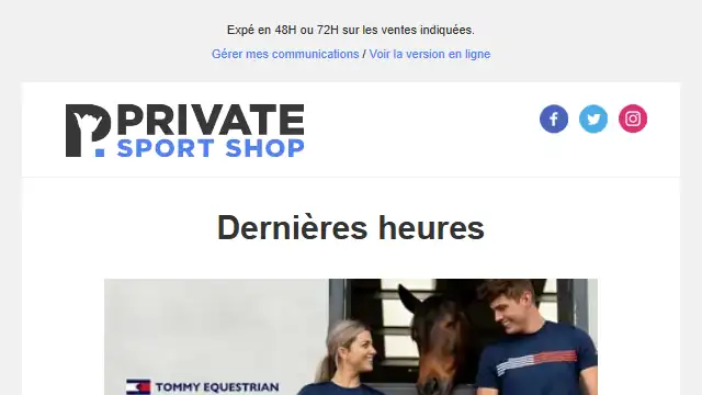 Newsletter de Private Sport Shop : 🌙 À minuit c&rsquo;est fini : Tommy Hilfiger Equestrian, Odlo, Fanatics