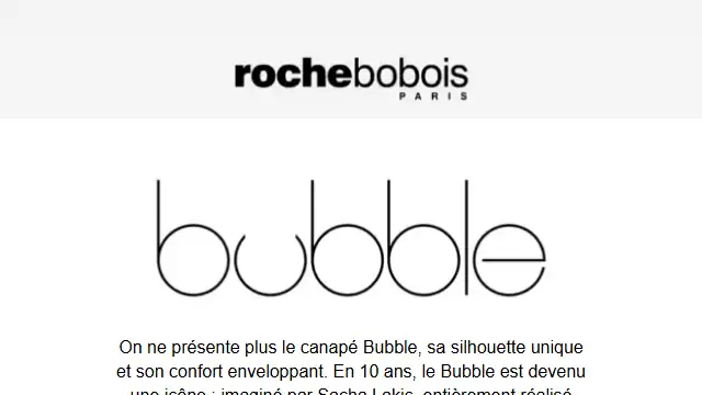 Newsletter de Roche Bobois : Bubble de Sacha Lakic. Un canapé iconique
