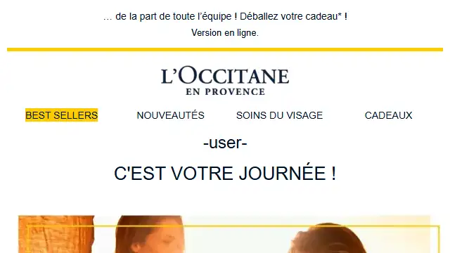 Newsletter de L'Occitane : Joyeux Anniversaire -user-…