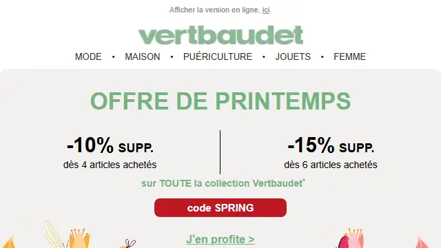 Newsletter de Vert Baubet : 🌷 , une offre pour fêter le printemps, ça vous dit ?