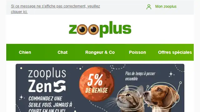 Newsletter de Zooplus : 5 % de remise toute l’année 😻