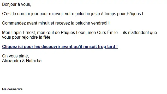 Newsletter de La pelucherie : Dernière chance pour être livré à temps 🐰