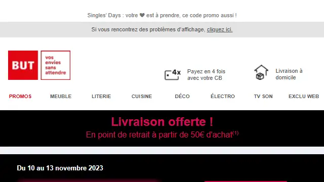 Newsletter de But : Ajoutez -11% avec le code DAY11
