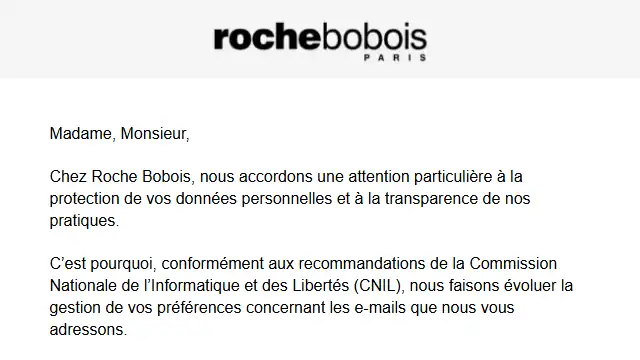 Newsletter de Roche Bobois : Vos préférences concernant le suivi de nos emails