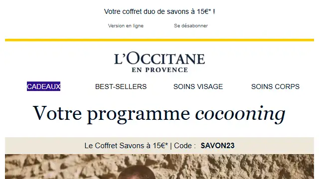 Newsletter de L'Occitane : Il est l&rsquo;heure de se relaxer à la maison