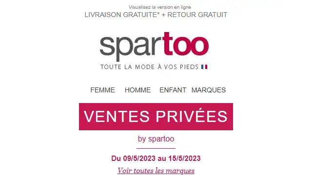 Newsletter de Spartoo : Jusqu&rsquo;à -50 %, on n&rsquo;hésite plus: Ipanema, Moony Mood, Céleste, Tann&rsquo;s et Côté Table en livraison gratuite