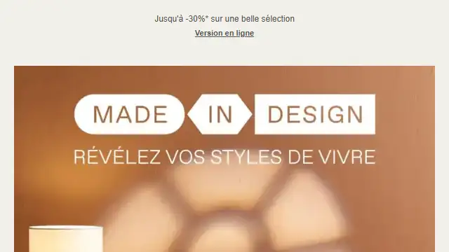 Newsletter de Made in Desing : Craquez sur les offres Maison Sarah Lavoine !